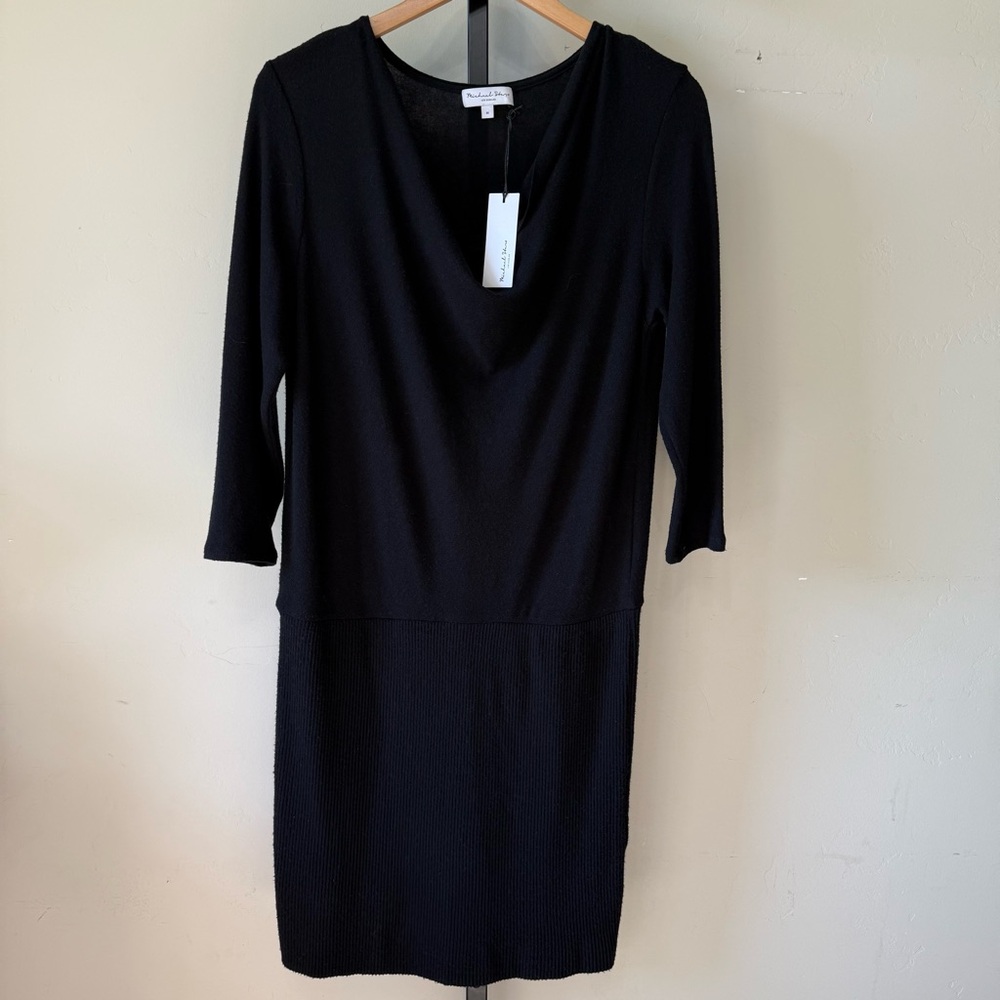 Michael Stars Women's Black Cowl Neck Dress Brushed Jersey Size Medium NWT